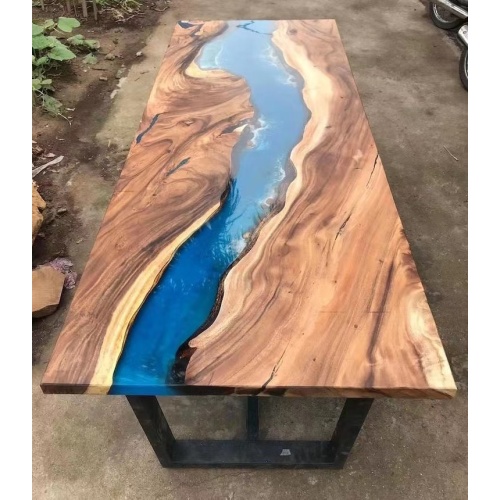 China Free Logo Home Furniture Direct Solid Walnut Wood Coffee Kitchen Restaurant Cafe River Epoxy Resin Slab Dining Table Supplier