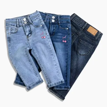 Customized Logo Pink Embroidered High Waisted Straight-leg Jeans for Kids