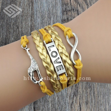 Fashion giraffe Wax Cords Leather Bracelet,love and infinity charm bracelet