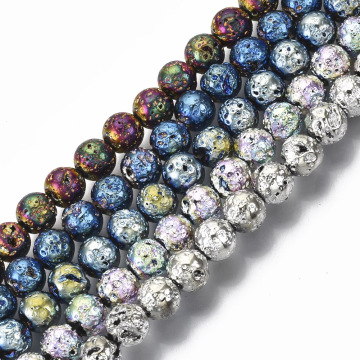 Pandahall 6.5mm Round Bumpy Electroplated Natural Lava Rock Beads: Unique Jewelry Making Supplies