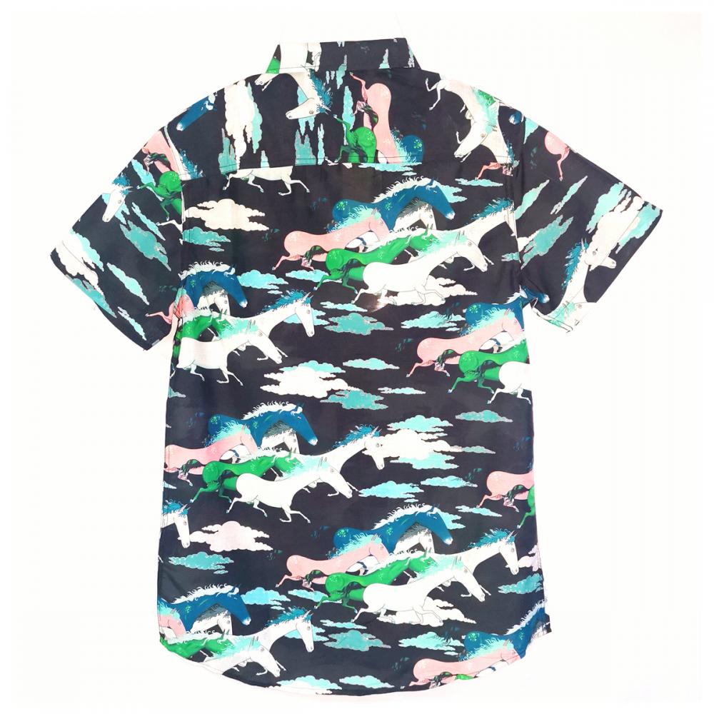 Men Casual Cotton Horse Print Short Sleeve Shirt