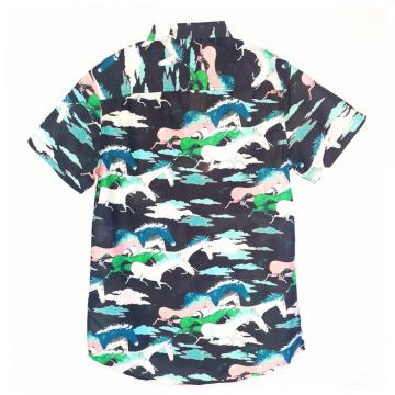 Men Casual Cotton Horse Print Short Sleeve Shirt