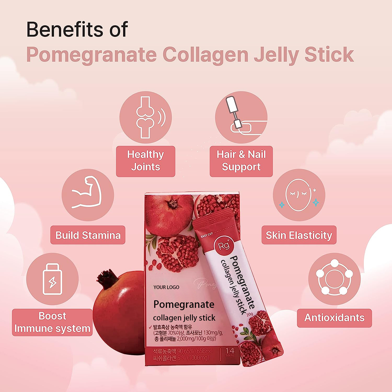 Private Label Collagen Skin Whitening Vegan Antioxidant Low Molecular Fish Collagen Supplement Pomegranate Collagen Jelly Stick