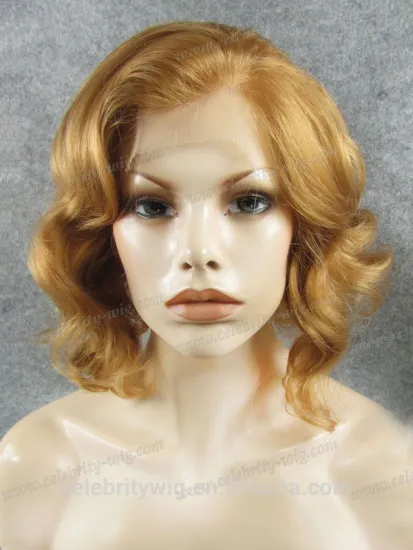 Top Beauty bright blonde color short hair wave lace front wig synthetic hair
