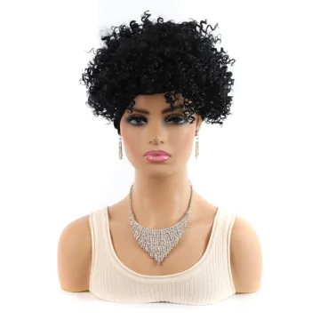 Wholesale Natural Blonde Black Kinky Cruly With Scarf And Bangs Short Heat Resistant Afro Synthetic Hair Headband Wigs For Women