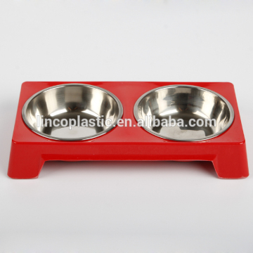 Reusable Plastic double pet bowl cat bowl