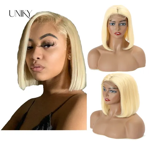 Uniky Factory Price Brazilian 613 Straight Hair BOB Wig,Wholesale Virgin Bob Lace Frontal Wig, 613 Bob human hair Lace Wig