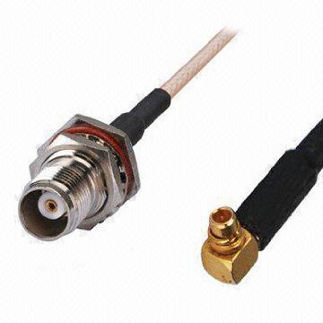 RF Pigtail Cable, RP TNC Bulkhead Female to Right Angle MMCX Male, 50 Ohms Impedance