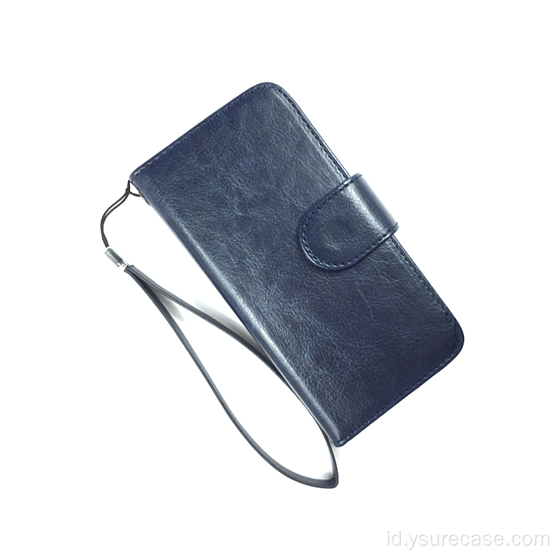 Casing telepon dompet kulit khusus dengan kartu cermin