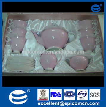 2014 stock for promotion pink bone china tea set in gift box