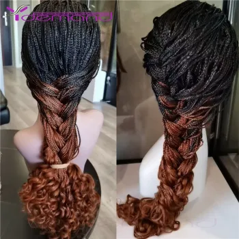 Y Demand Long Braid Wave Curly Wigs Crochet For Black Women 26" Synthetic Ombre Grey Blonde Brown Hair Wig