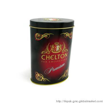 Oval tin box for tea packaging