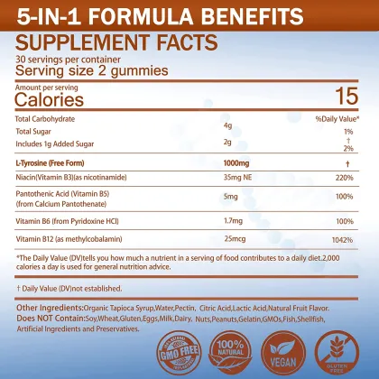 L-Tyrosine Gummies Vitamin B Complex Brain Supplements