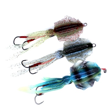 Glowing 60g 150mm Silicon Squid Jig Bait with 4/0 Assist Hooks for Saltwater Trolling