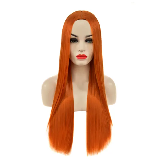 Synthetic Lace Front Hair Wig Blonde Long Straight Razer French Style  Technique Wave Color Small Weight Material Silky Brown