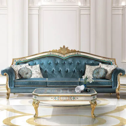 Royal Luxury French Blue Velvet Sofa Set