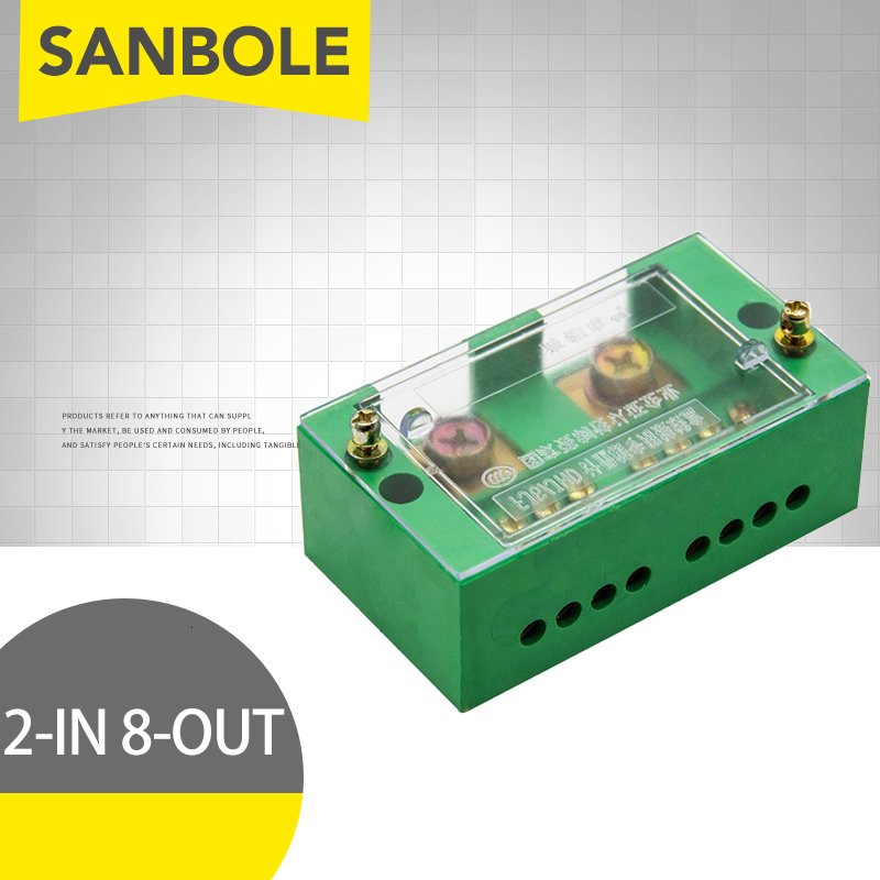 FJ6 Terminal Block Single-phase 2-IN 8-OUT Wire Connection Row 220V Household (Neutral Live Wire) Part Line Distribution Box