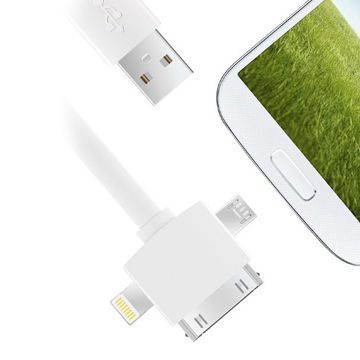 Soft TPE Material, Fast Charging 3-in-1 USB Data Cable for iPhone 4, 4s, micro USB, Mini, CE & FCC