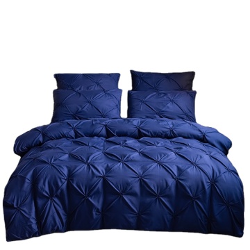 Luxurious Pinch Pleat Queen Size Duvet Cover Set with Embroidery for Wedding Bedding