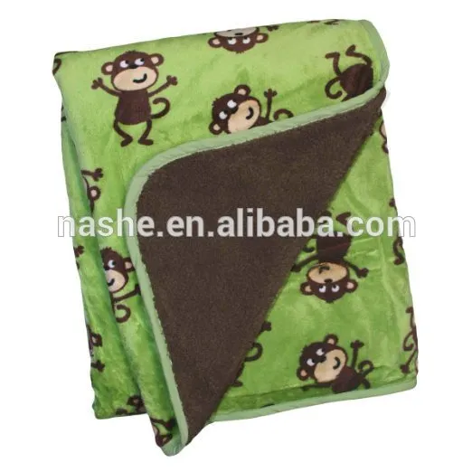 Baby Fleece Blanket----- Monkey Cartoon PLUSH BLANKET- Sherpa Backing