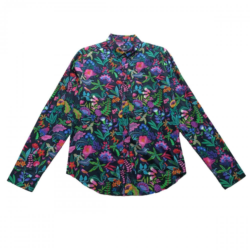 Camisa de algodón de hombres en estampado floral tropical