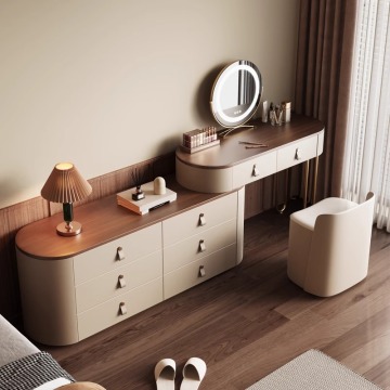 Modern Simple Bedroom Dressing Table with Integrated Cabinet and Lighted Mirror for Small Apartments