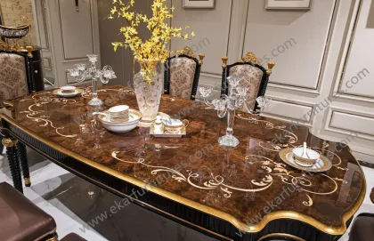 Luxury classic dining black italian marble dining table rose gold dining chair