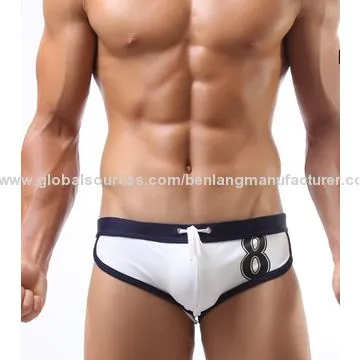 Fashionable Men's Triangular Swimming Trunks Swimsuit with 100% Polyester Lining