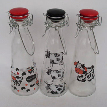 Glass Bottle with Decal, Rubber Pad and Red Ceramic Lid, 5,000pcs MOQ