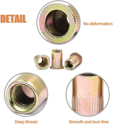 Rivet Nut/Rivnut Threaded Inserts in Various Sizes: M5, M6, M8 - 1/4", "5/16", "3/8 with Countersunk Head