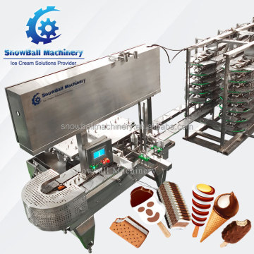 Mesin lini produksi es krim lapisan cokelat otomatis