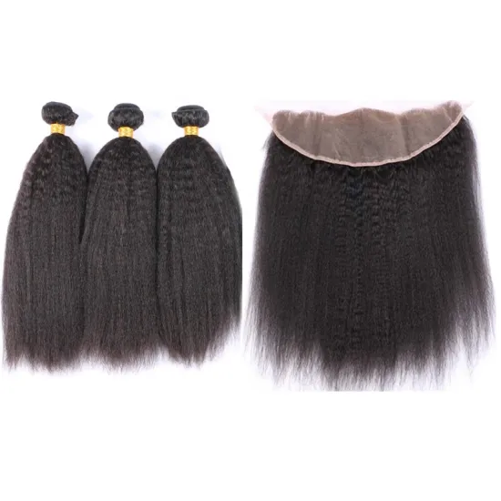 8A Grade Kinky Straight Hair bundles Cuticle Aligned Virgin Brazilian Human Hair Bundles With Lace Closure