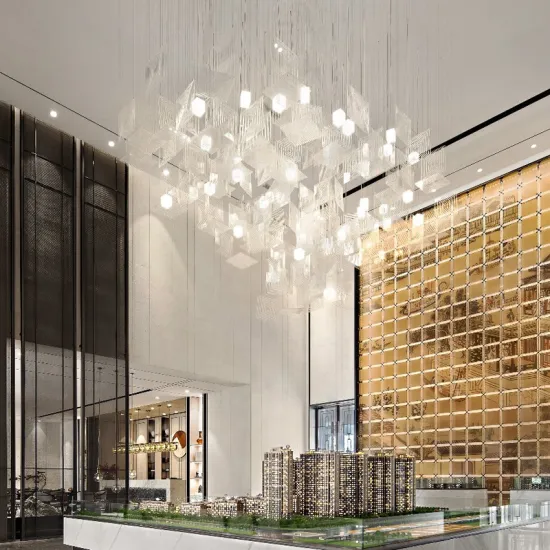 Custom Size Delicate Acrylic Chandelier Hanging Lamp for Large Hotels