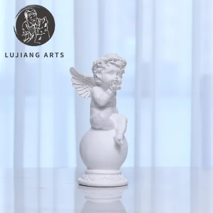 10-inch White Resin Angel Sculpture: Thinking Little Angel Figurine - Religious Gift