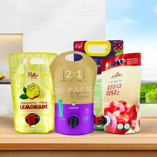 Eco-Friendly Reusable Wine Bag Tap Valve Dispenser for Beverages (1L/3L/5L) with BIB Bag In Box and Handle
