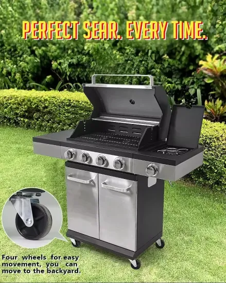 Portable Heavy Duty Stainless Steel Iron 4+1 Burners Gas Grill BBQ Grills