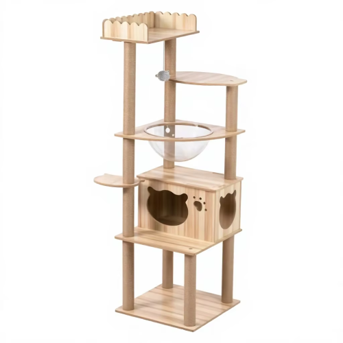 AIBIKE Eco-Friendly Wooden 4-Level Cat Climbing Tower Indoor Multi-Level Condo Pet Toy