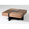 Modern Walnut and Black Square Coffee Table