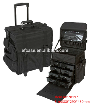 PROFESSIONAL BLACK NYLON COSMETIC TROLLEY CASE