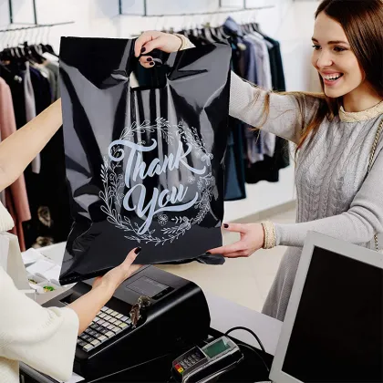 Custom Green Thank You Bags - Printed Single-Layer Plastic Shopping Bags for Clothing