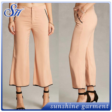 2017 New fashion ladies chiffon solid wide leg capri trousers