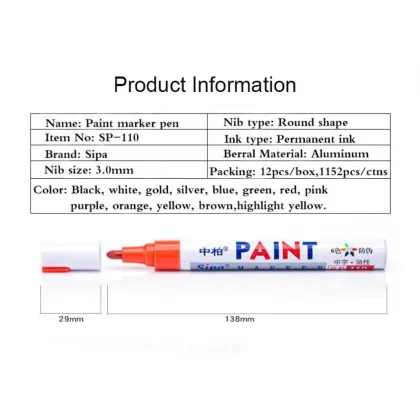 Indelible Ink Paint Pen for Car Tyre and Glass Marking