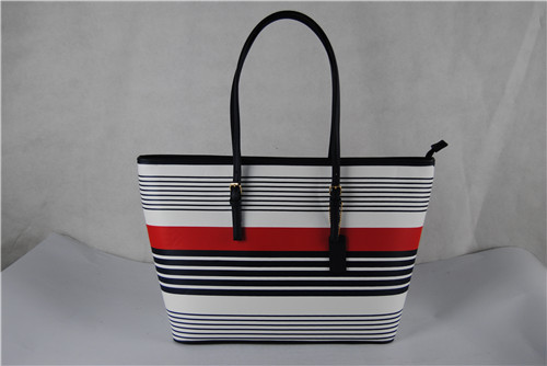 PU ladies stripe print fashion tote handbag handle