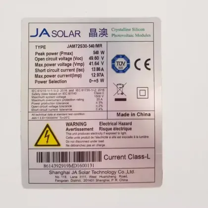 605W to 625W Mono Crystalline JA Solar Panels for Solar Systems
