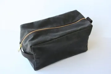 Waxed canvas dopp kit bag toiletry bag with leather trim