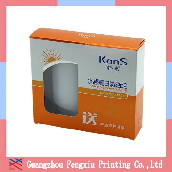 high quality customized face sunscreen cream clear window packaging box