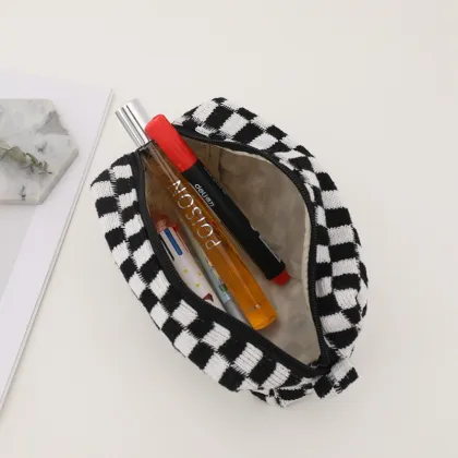 Checkered Makeup Bag Cosmetic Bag