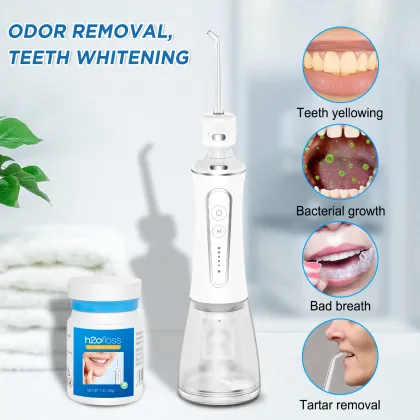 Whitening Oral Hygiene Home Set: Irrigator, Tablets, Dental Flosser, Water Flosser