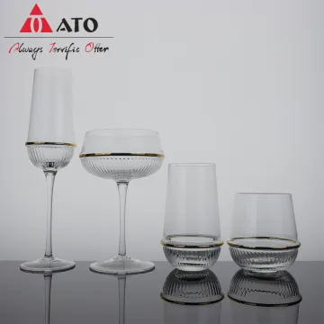 Crystal Gold Belt Striped glass wine Goblet set