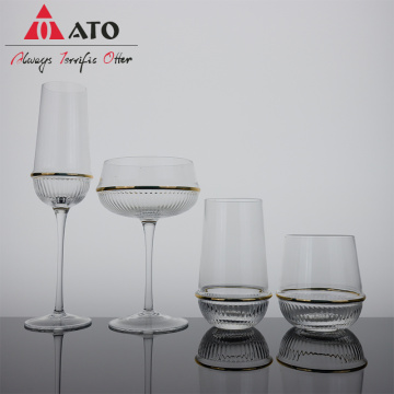 Crystal Gold Belt Striped glass wine Goblet set